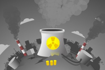 Nucleaire illustratie bij een serieus artikel